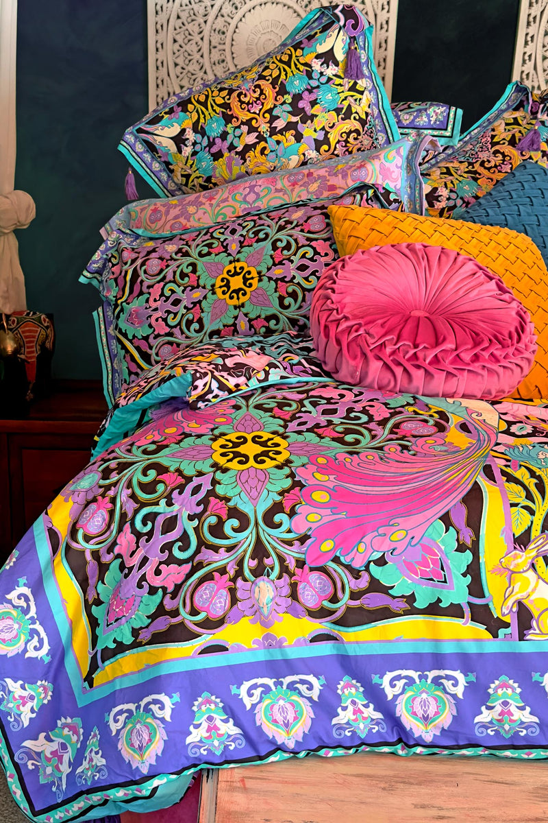 Quilt Cover - Peacock Palace in Black