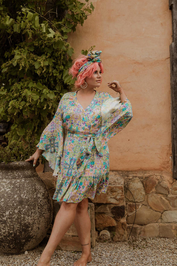 Luella Wrap Dress - Peacock Pastel