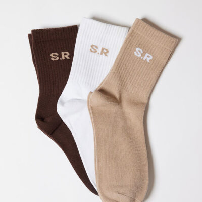 Stylerunner Stacked Half Crew Sock 3pk Chocolate Martini/Oyster Beige/White