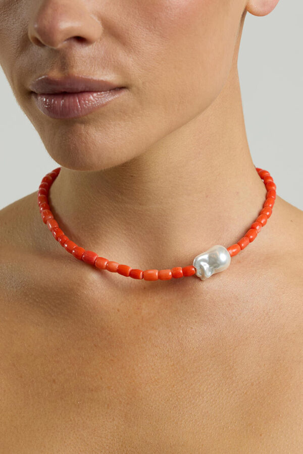 Timeless Pearly Necklace Orange With Pearl Baroque Multi