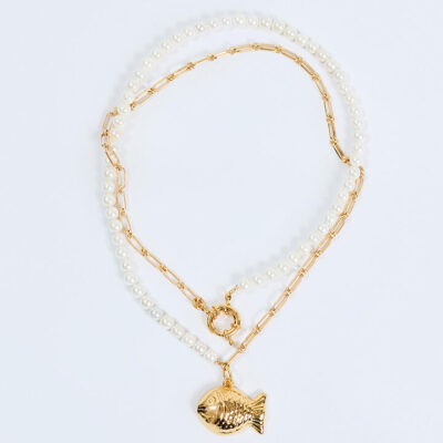 Timeless Pearly Choker With Pearls And Golden Fish Multi