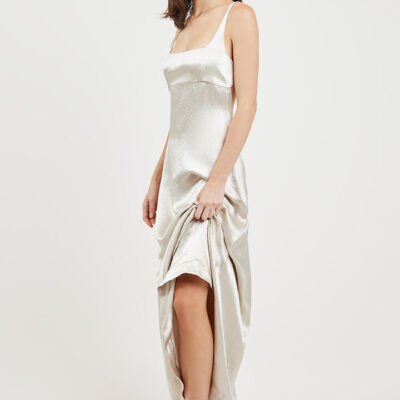 Bondi Born Kobe Exposed Back Maxi Dress Silver