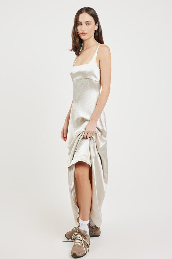 Bondi Born Kobe Exposed Back Maxi Dress Silver
