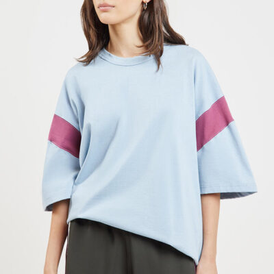 Bassike Oversized Rib Detail T-Shirt Pale Blue/Burgundy
