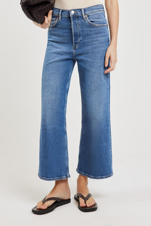 Re/Done High Rise Wide Leg Crop Jeans Mid 70S