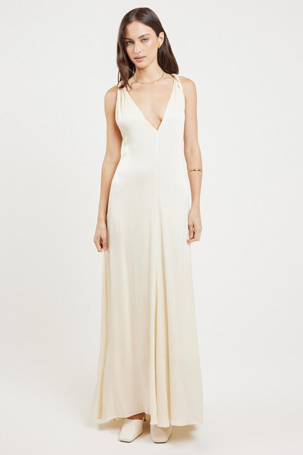 Bondi Born Ardea Twist Shoulder Maxi Dress Pearl