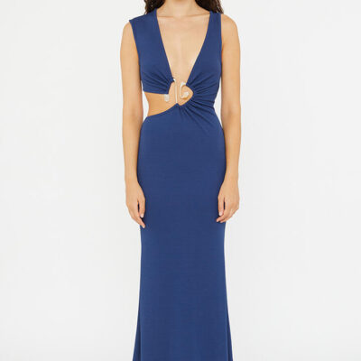 Christopher Esber Spiral Crystal Cutaway Dress Blue Indigo